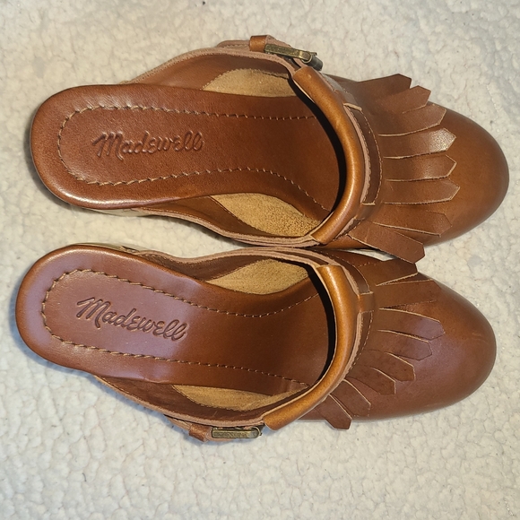 Madewell Kiltie Mules Brown Fringe Boho 70s style Leather Clog heels size 8 - Picture 5 of 9